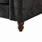 Chesterfield Sofa, High Tech Fabric Roll Armrest, 3 Seater Mid Century Modern Couch - Black
