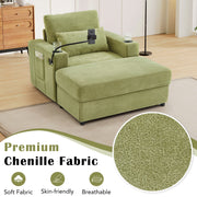 Modern Style Armchair Chaise Lounge Sofa Couch With Movable Storage Ottoman, USB Ports, Cup Holders, Phone Holder, Side Pockets