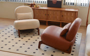 Cute Accent Chair with Solid Wood Legs, Faux Leather Living Room Chair with Soft Cushion, Cozy Bedroom Chair, Comfy Armless Reading Chair for Apartment, Waiting Room, Balcony (Brown)