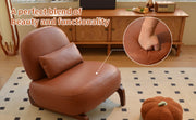 Cute Accent Chair with Solid Wood Legs, Faux Leather Living Room Chair with Soft Cushion, Cozy Bedroom Chair, Comfy Armless Reading Chair for Apartment, Waiting Room, Balcony (Brown)