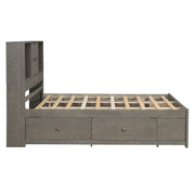 Queen Size Platform Bed with Storage Headboard and 8 Drawers, Gray