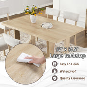 7-Piece Dining Table Set for 6, 57 Inch Light Oak Rectangular Table with 6 Ergonomic Linen Upholstered Chairs, Sturdy U-Shaped Base Modern Japandi Farmhouse Furniture for Dining Room & Apartment