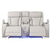 Fortuner Power Reclining 2Pc Living Room Set in Beige Faux Leather with LED Lights, Massage Function, Bluetooth Speakers and Wireless Charging