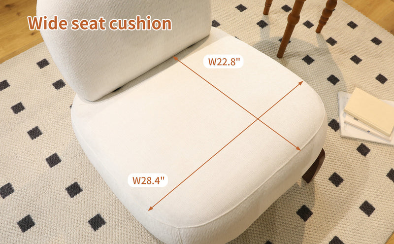 Cute Accent Chair with Solid Wood Legs, Living Room Chair with Soft Fabric Cushion, Cozy Bedroom Chair, Comfy Armless Reading Chair for Apartment, Waiting Room, Balcony,Set of 2 (White)