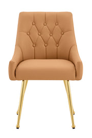 Leather Upholstered Modern Dining Chair with Diamond Tufted Button Back - Dining Room Negotiation Room Cafe Office Accent Chair (Light Brown, Set of 2)