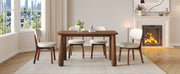 63' Solid Wood Dining Table Set with 6 Upholstered Chairs, Farmhouse Dinner Table Set of 7 Piece with Walnut Finish & Beige Chenille Seats, Heavy-Duty Support up to 1000 lbs, Easy Assembly