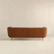 Ava Genuine Italian Leather Sofa with Channel Tufting in Tan, Solid Wood Frame, 85.5 inches for Living Room Bedroom