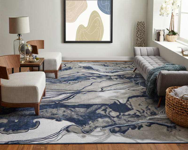 Gaspar Modern Abstract, Blue/Gray/Ivory