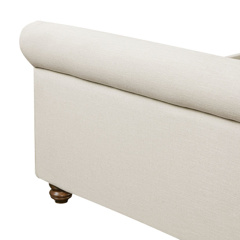 Queen Size Upholstered Bed Frame With Linen Fabric, Thick Headboard And Solid Wood Legs, Beige