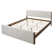 King Size Upholstered Bed Frame, Walnut Wood Trim with Grey Fabric, Pine Wood with MDF, 600 LBS Weight Capacity, Fits 8'-10' Mattress, No Box Spring Needed