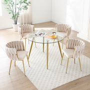 Modern Velvet Dining Chairs Set of 2, Upholstered Woven Dining Chair with Golden Metal Legs, Upholstered Dining Chairs for Dining Room, Kitchen, Vanity, Living Room