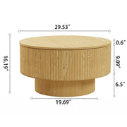 Round Coffee Table With 2 Dining Chairs Set, Ring Striped Design - Beige / Wood