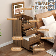 3 in 1 Vanity Desk with 3 Drawers and Rolling Stool, Compact Vanity with Flip Top Mirror and Lights, Modern Small Makeup Vanity Table (Walnut Color)