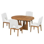 TOPMAX Modern 5-Piece Extendable Round Dining Table Set with 16.2inch Removable Leaf for Small Places, Walnut(old sku:SP000062)