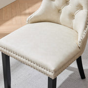 Dining Room Chairs Set of 2,Vintage Sheepskin Texture PU Leather,High Back with Button Tufted & Nailhead Trim,Wood Frame,S-Spring & Resilient Sponge Cushion,Ideal for Kitchen,Beige,SW1101BG