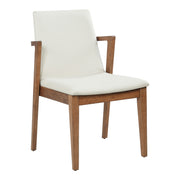 5-Piece Indoor Dining Set with Oval MDF Table and Beige PU Arm Chairs in Walnut Brown Finish