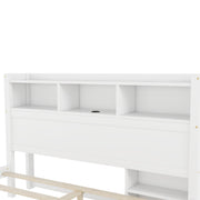Queen Size Bed with Drawers, Wood Queen Bed with Storage Headboard and Pull Out Storage Cabinet, Wood Bed with Light and Socket, White(Expect Arrival Date 2026/7/30)