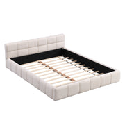 Elegant Beige Chenille Upholstered Bed with Checkerboard Design, Queen, Beige
