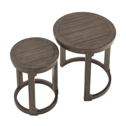 24 inch 2PCS Curved Traditional Round Circle Wooden Coffee Table Set,Mid Century Rustic Style Side Table,End Table for living Room,Office,Apartmen,Drak Brown