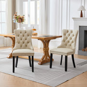 Dining Room Chairs Set of 2,Vintage Sheepskin Texture PU Leather,High Back with Button Tufted & Nailhead Trim,Wood Frame,S-Spring & Resilient Sponge Cushion,Ideal for Kitchen,Beige,SW1101BG
