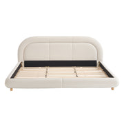 King Size,Modern Curved Upholstered Low Profile Platform Bed with Rounded Headboard(Velvet,Beige)