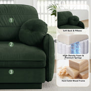 Oversize Chenille L-Shaped Sofa,Deep Seat Sofa Couch with Movable Ottoman,Exquisite round pillows and quilted back cushions,Recessed Base Frame Legs,Easy Assembly,Fits Living Room,Green