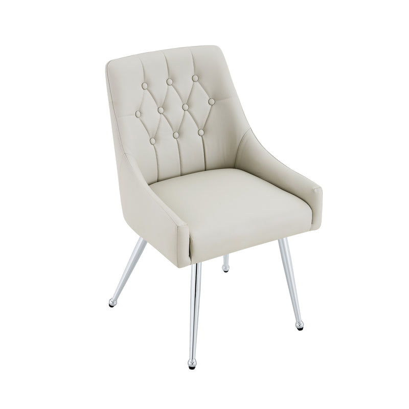 Leather Upholstered Modern Dining Chair with Diamond Tufted Button Back - Dining Room Negotiation Room Cafe Office Accent Chair (Light Gray, Set of 2)