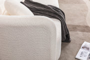 Modern Japandi White Boucle Sofa Set, 5-Piece Upholstered Cloud Couch Bundle, 3-Seater Sofa + 4 Pack 360° Swivel Barrel Accent Chairs for Living Room, Apartment, Home Office