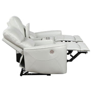 Denson Dove Grey Upholstered Power Reclining Loveseat with Console and USB Port
