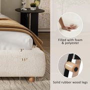 California King Size Upholstered Bed With Boucle Fabric,Curved-Shape Design Thick Headboard, Solid Wood Legs,White (old sku N757P411871K)