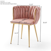 Modern Velvet Dining Chairs Set of 2, Upholstered Woven Dining Chair with Golden Metal Legs, Upholstered Dining Chairs for Dining Room, Kitchen, Vanity, Living Room