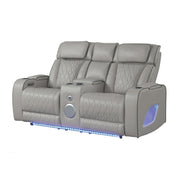 Fortuner Power Reclining 3Pc Living Room Set in Gray Faux Leather with LED Lights, Massage Function, Bluetooth Speakers and Wireless Charging