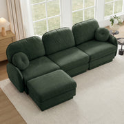 Oversize Chenille L-Shaped Sofa,Deep Seat Sofa Couch with Movable Ottoman,Exquisite round pillows and quilted back cushions,Recessed Base Frame Legs,Easy Assembly,Fits Living Room,Green
