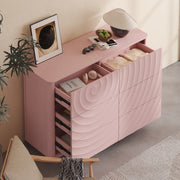 6 Drawer Dresser for Bedroom, 46.5' Wide Modern Large Chest of Drawers with Handle Free & Ripple Design,Wooden Clothes Storage Organizer for Closet, Nursery, Living Room, Apartment,Pink