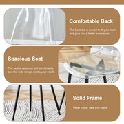 Table and chair set.42 inch modern minimalist brown wood grain round dining table set.Paired with 4 Transparent Plastic Chairs with Black Metal Legs.Bring a comfortable home experience.