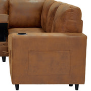 Foil Fabric upholstered L-Shape Sectional Sofa Bed with Pull Out Sleeper and Storage, Convertible Corner Couch with Cup Holders & Side Pockets for Living Room