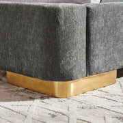 Queen Size Extra Large Platform Bed, Soft Chenille Fabric Frame, Curved Headboard, Reinforced Electroplated Metal Legs, Flexible DIY Side Space Design-Dark Gray
