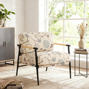 27.56' Modern Accent Chair with Plush Cushions, Minimalist Metal Frame, and Wooden Armrest Design – Perfect for Cozy Living Room, Bedroom, or Office Seating