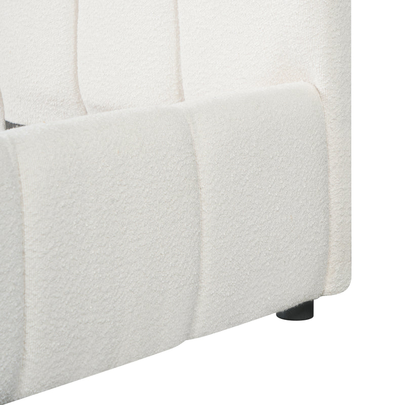 Queen Size Upholstered Bed Frame With Boucle Fabric And Thick Headboard, Off white