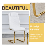 Table and chair set.A Modern Minimalist Style Round Clear Tempered Glass Table with Metal Legs.Paried with white chairs with Modern PU Leather High Back Upholstered and C-Tube Golden Legs.