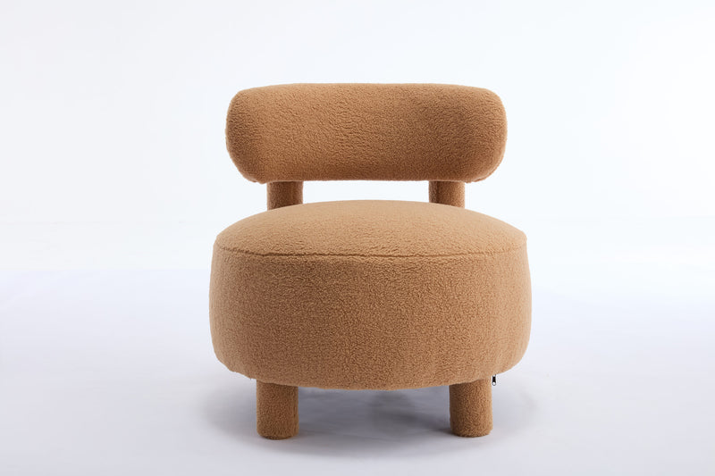 063-Teddy Fabric armless accent chair with curved backrest and solid wooden legs upholstered chair slipper side chair for primary living space bedroom vanity room or reading room ,Khaki