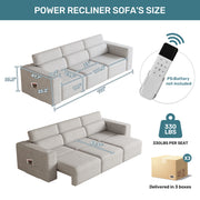Power Reclining Sofa, Electric 3-Seat Recliner Sofa Modular Couch with Bluetooth stereo, Wireless Charging, Side Pocket, Power Recliner Couch for Living Room, Home Theater, Apartment