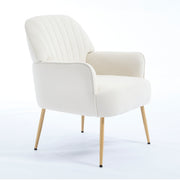 Velvet Accent Chair, Modern Upholstered Armchair with Metal Legs, Beige Velvet Fabric, Ergonomic Design for Living Room, Bedroom, Office, and Cafe
