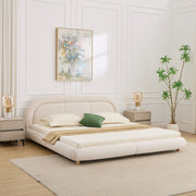 King Size,Modern Curved Upholstered Low Profile Platform Bed with Rounded Headboard(Velvet,Beige)