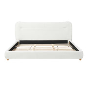 Minimalist curved headboard teddy bear plush bed, King, Cream