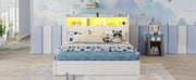 Queen Size Bed with Drawers, Wood Queen Bed with Storage Headboard and Pull Out Storage Cabinet, Wood Bed with Light and Socket, White(Expect Arrival Date 2026/7/30)