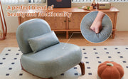 Cute Accent Chair with Solid Wood Legs, Faux Leather Living Room Chair with Soft Cushion, Cozy Bedroom Chair, Comfy Armless Reading Chair for Apartment, Waiting Room, Balcony (Blue)