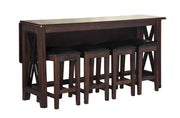 Drop Leaf Table With 4 Stools - Dark Brown