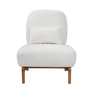 Modern Armless Accent Chair with Curved Wood Base, Linen Upholstered Slipper Chair with Lumbar Pillow, High-Back Lounge Chair for Living Room, Bedroom & Reading Nook, Cream White