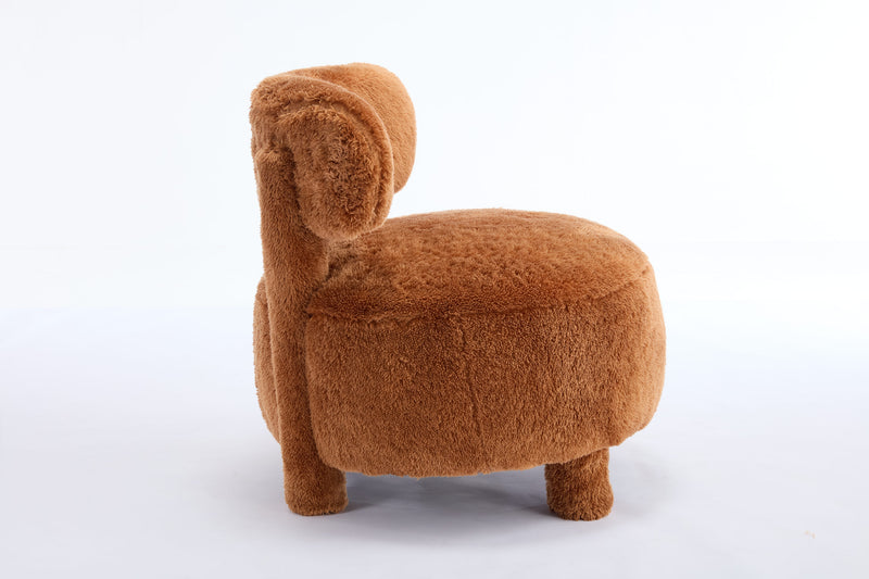 Fur Fabric armless accent chair with curved backrest and solid wooden legs upholstered chair slipper side chair for primary living space bedroom vanity room or reading room ,Khaki